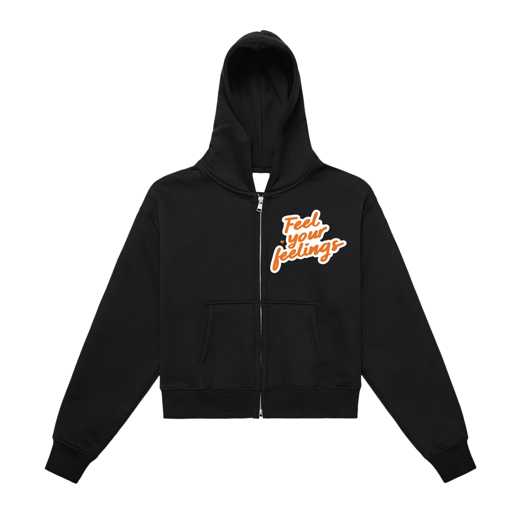 Fleeced Zip-Up Cropped Hoodie