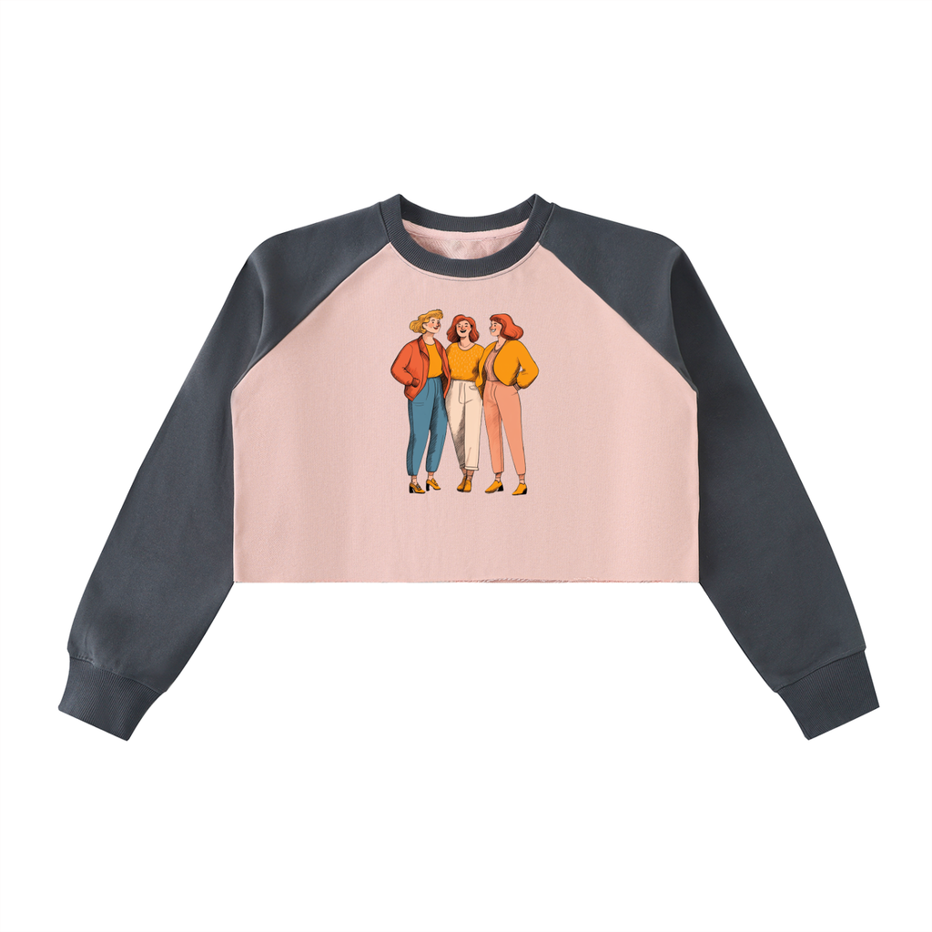 Raw-Hem Color-Block Raglan Crop Sweatshirt