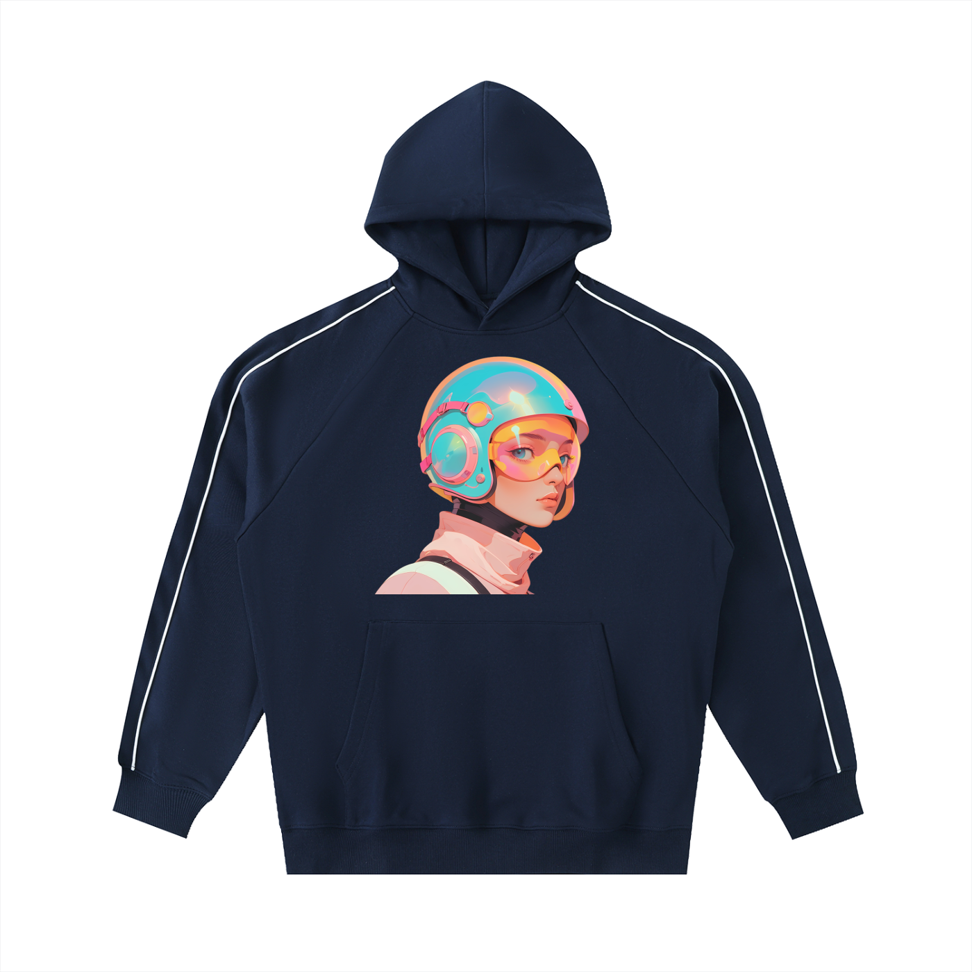 Contrast Piping Raglan Hoodie