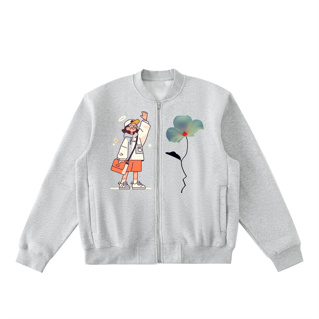 Essential Zip-Up Fleeced Varsity Jacket