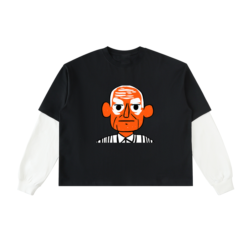 Layered Contrast Sleeve Cotton T-Shirt