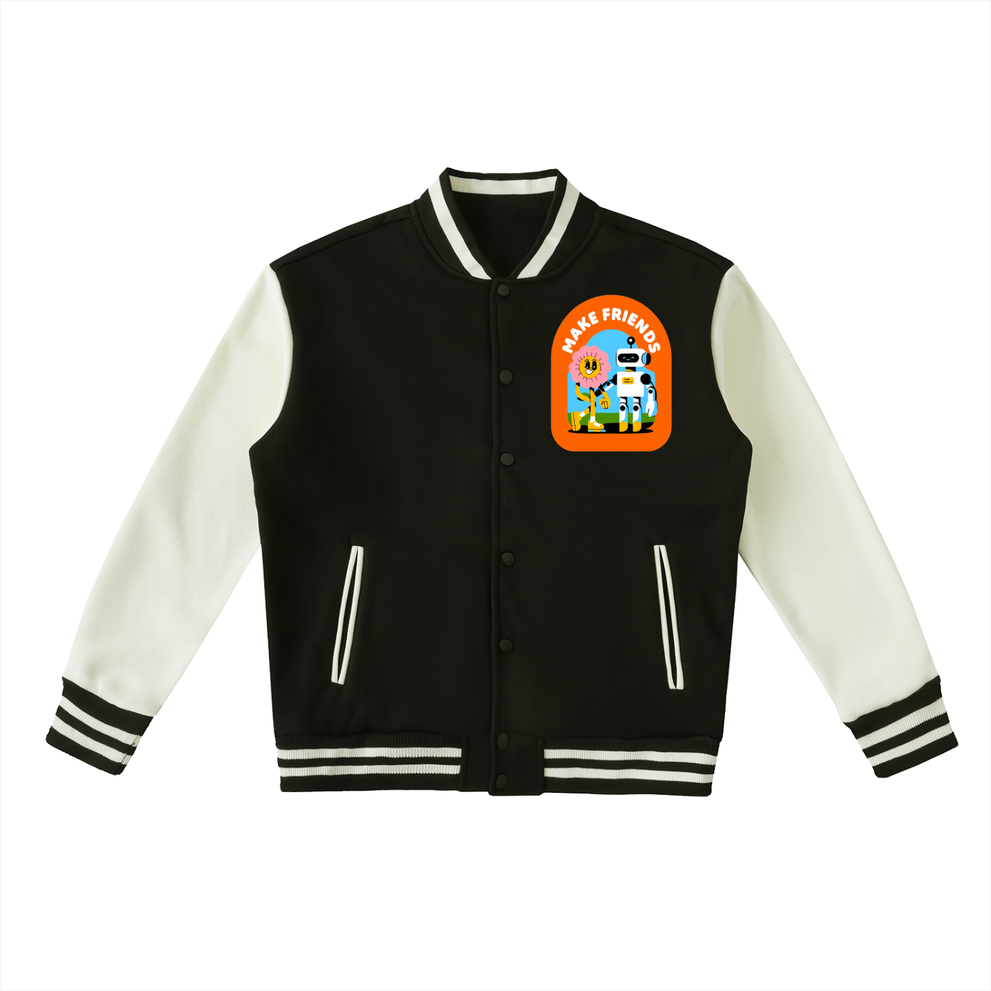 Two-Tone Fleeced Varsity Jacket