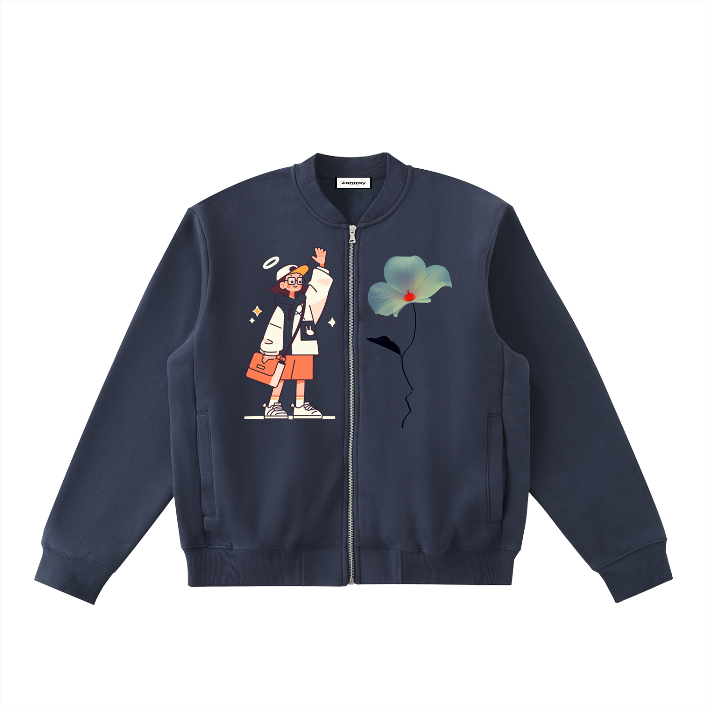 Essential Zip-Up Fleeced Varsity Jacket