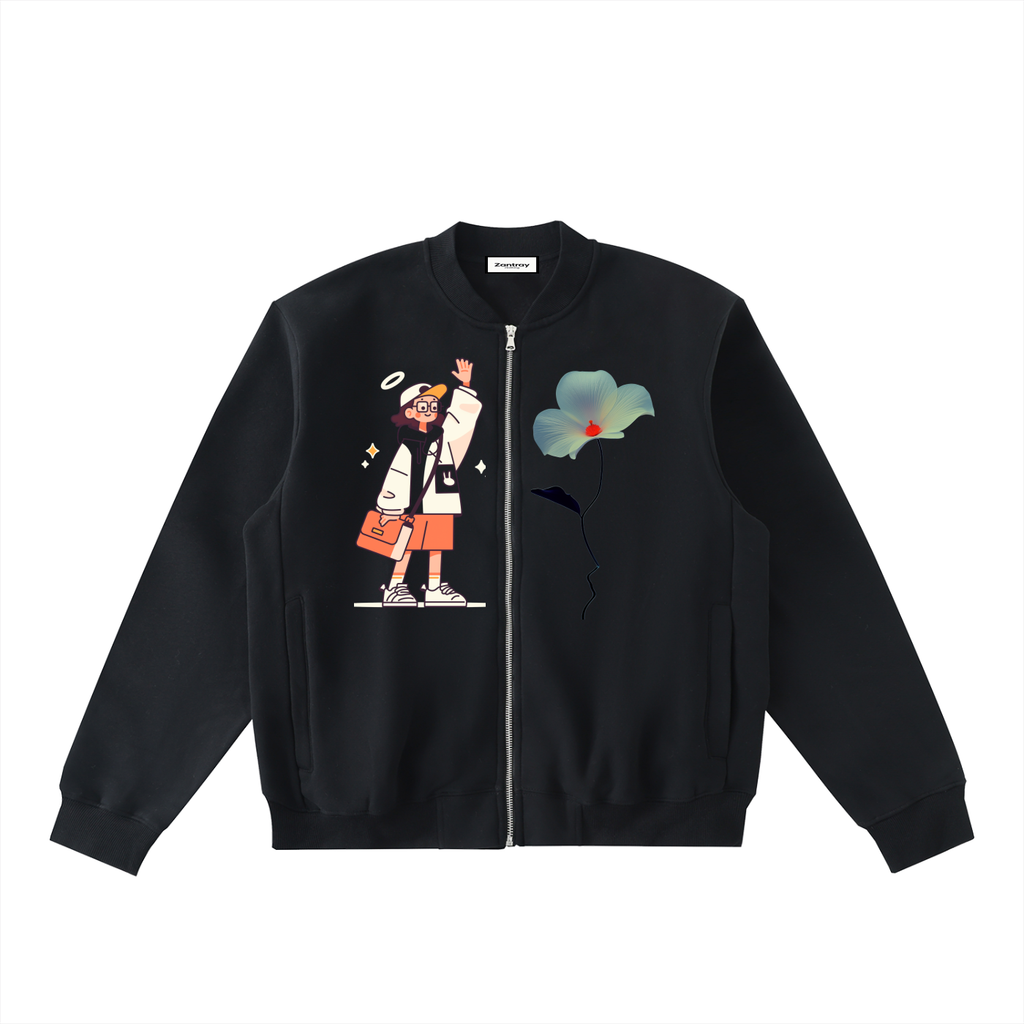 Essential Zip-Up Fleeced Varsity Jacket