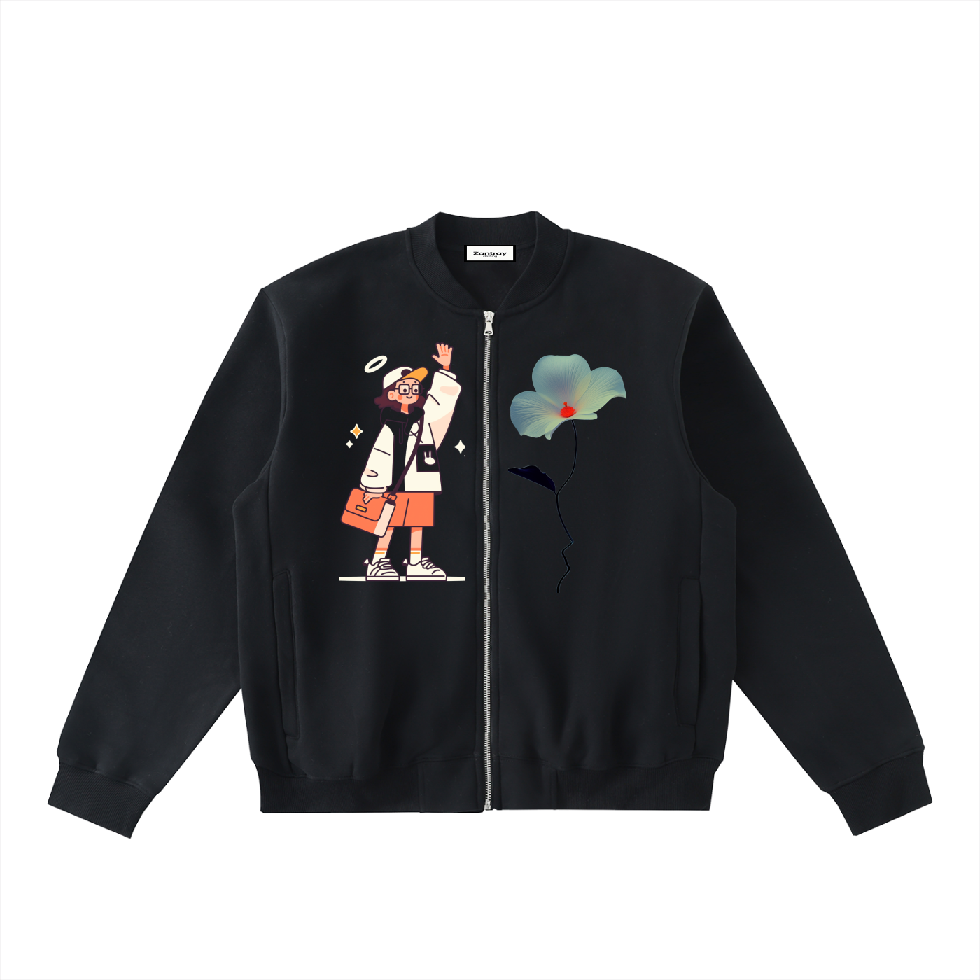 Essential Zip-Up Fleeced Varsity Jacket