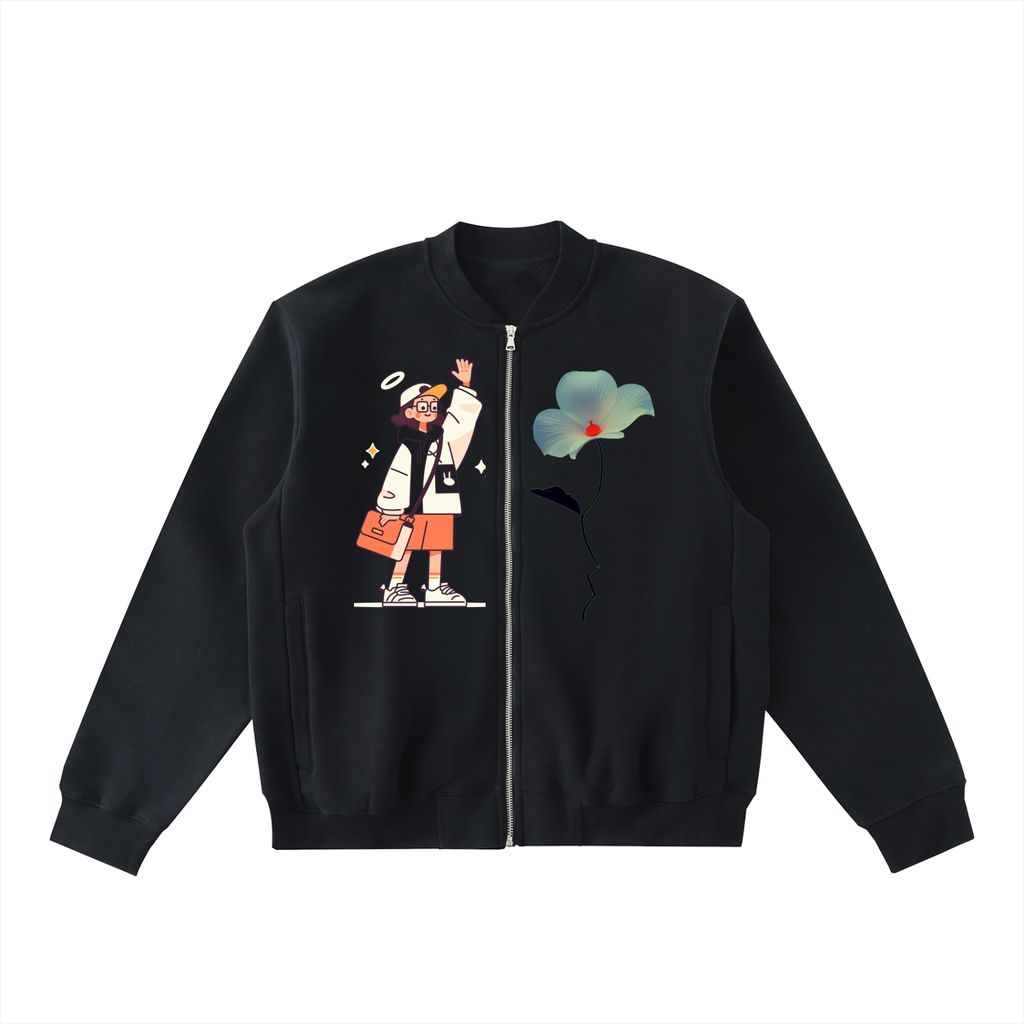 Essential Zip-Up Fleeced Varsity Jacket