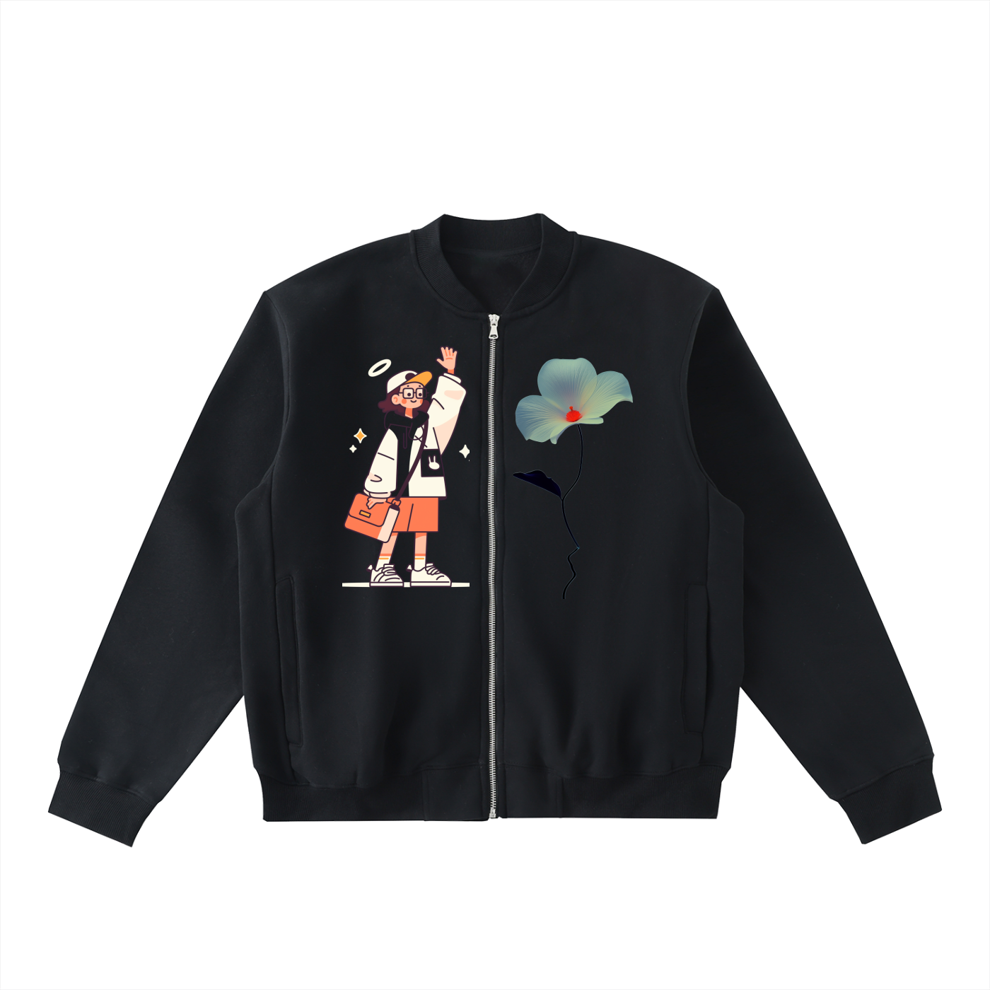 Essential Zip-Up Fleeced Varsity Jacket