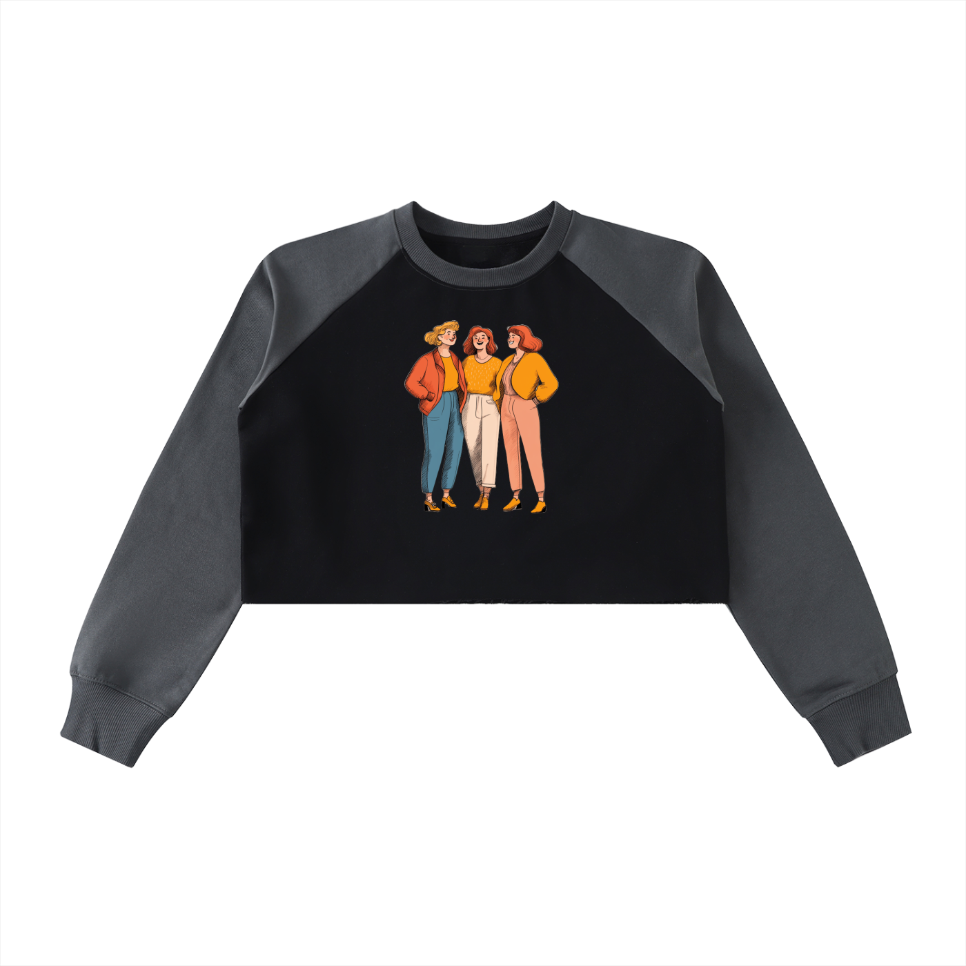 Raw-Hem Color-Block Raglan Crop Sweatshirt