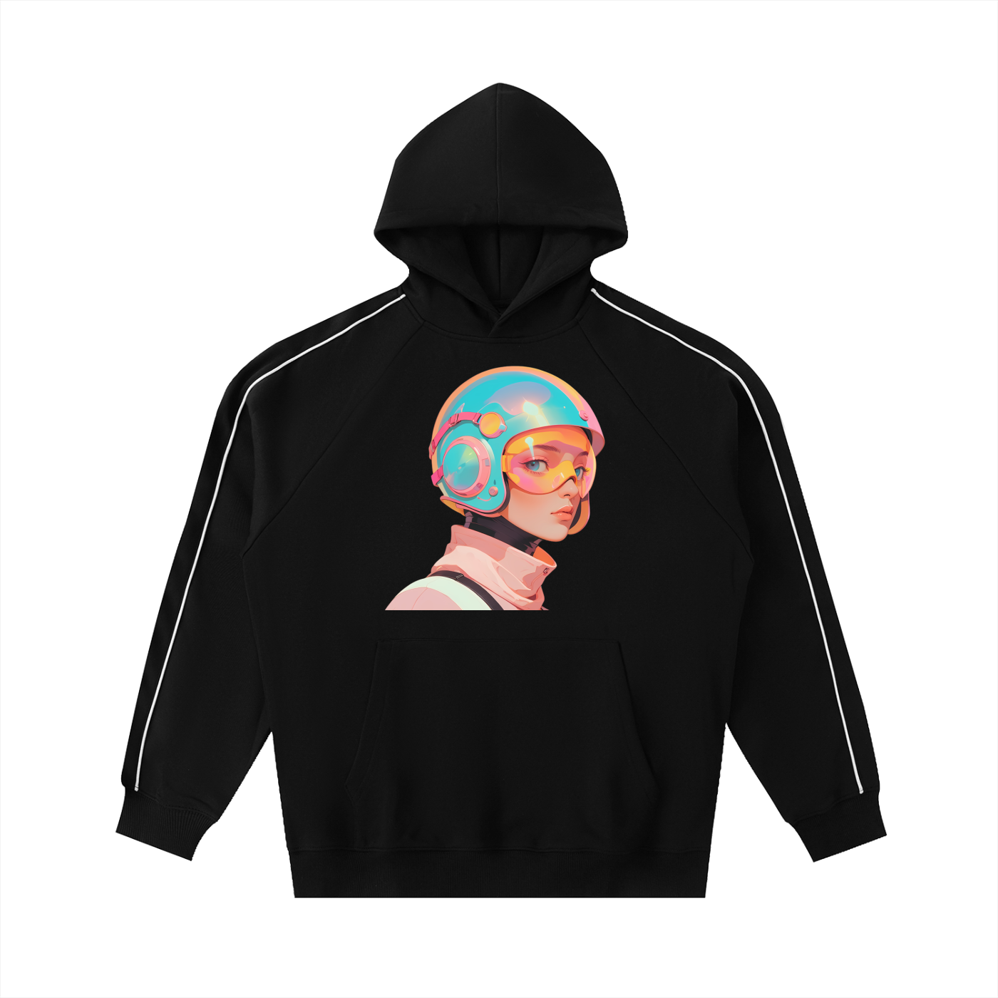 Contrast Piping Raglan Hoodie