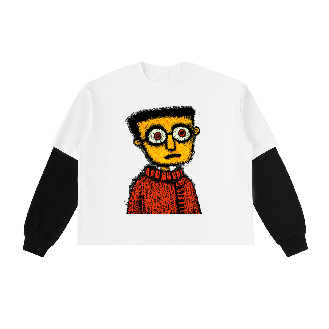 Layered Contrast Sleeve Cotton T-Shirt