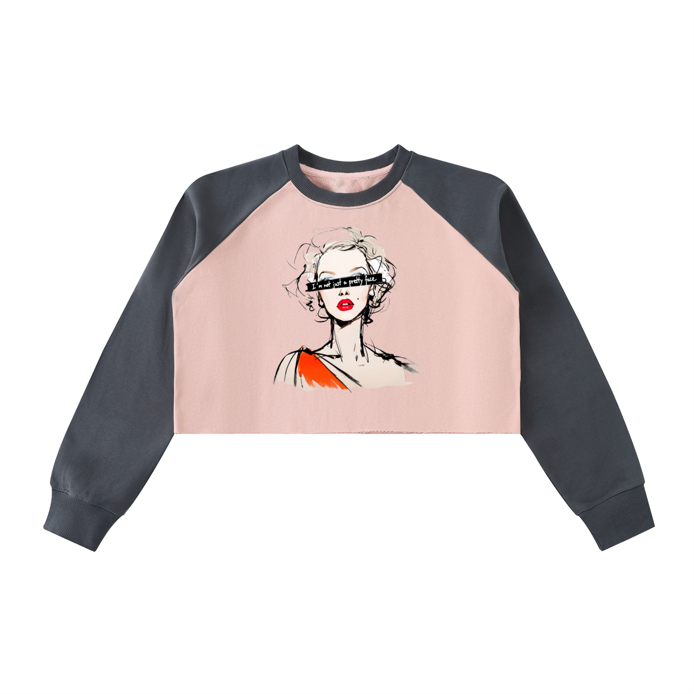 Raw-Hem Color-Block Raglan Crop Sweatshirt