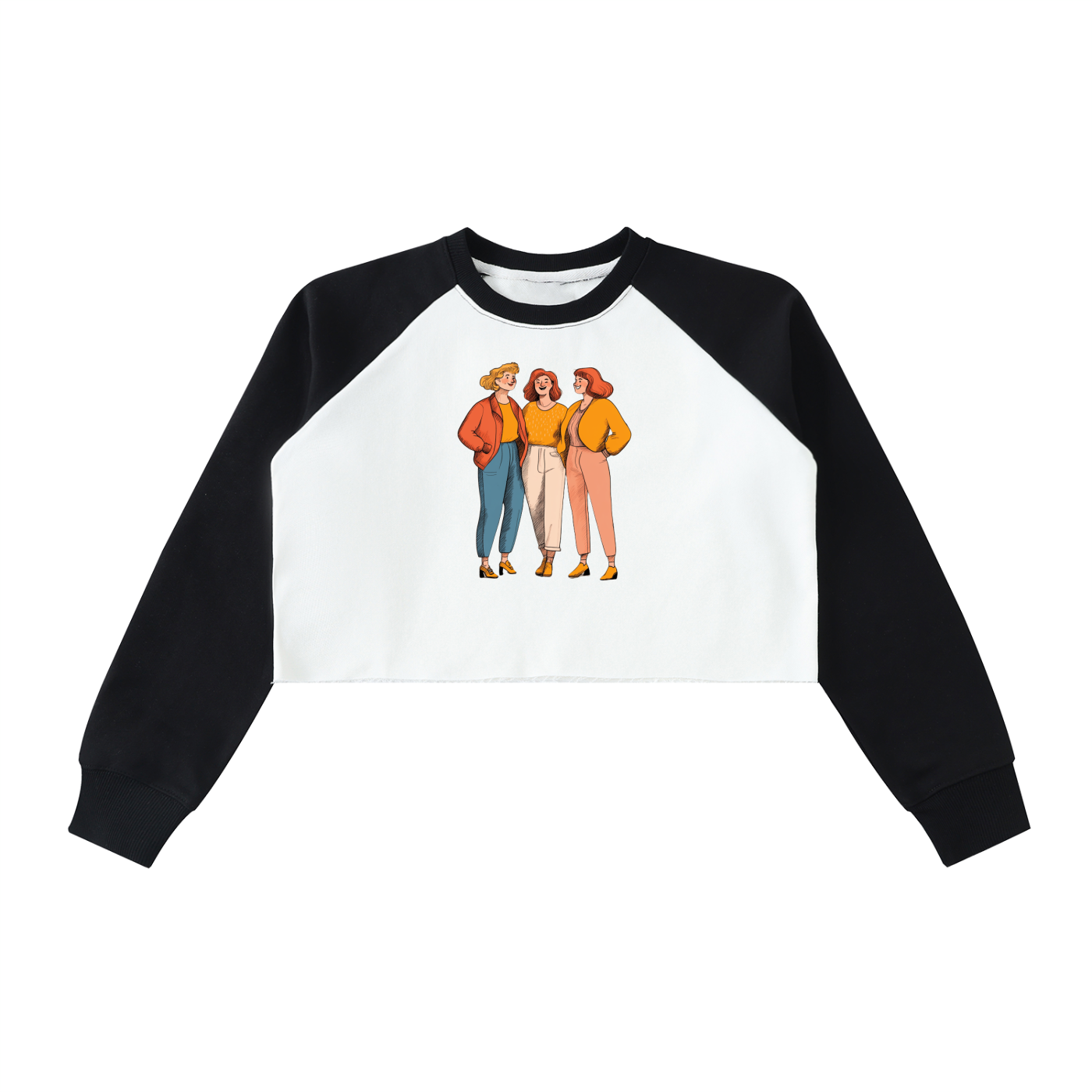 Raw-Hem Color-Block Raglan Crop Sweatshirt