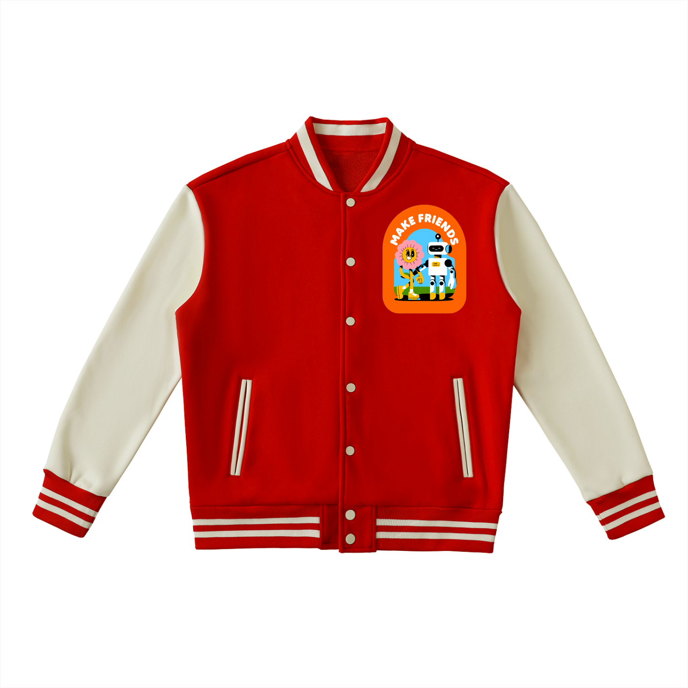 Two-Tone Fleeced Varsity Jacket
