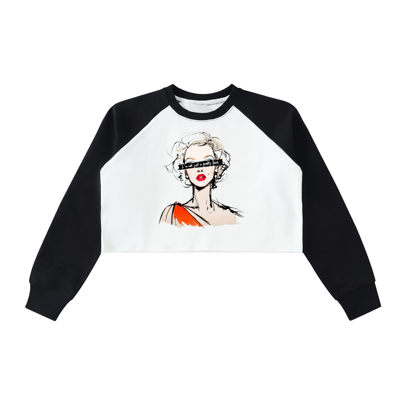 Raw-Hem Color-Block Raglan Crop Sweatshirt