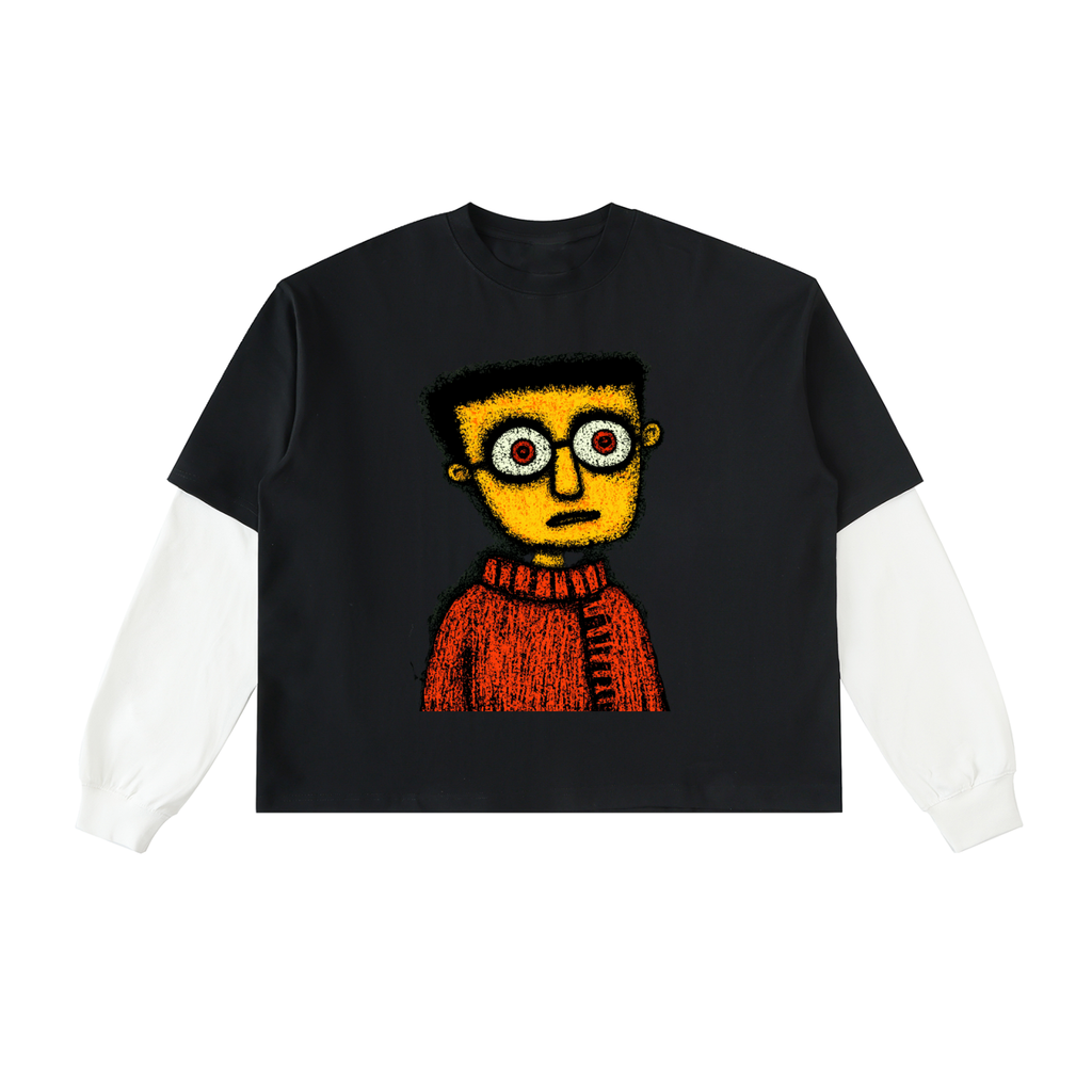 Layered Contrast Sleeve Cotton T-Shirt