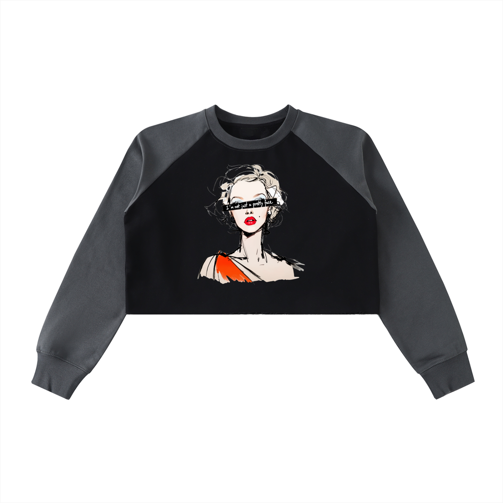 Raw-Hem Color-Block Raglan Crop Sweatshirt
