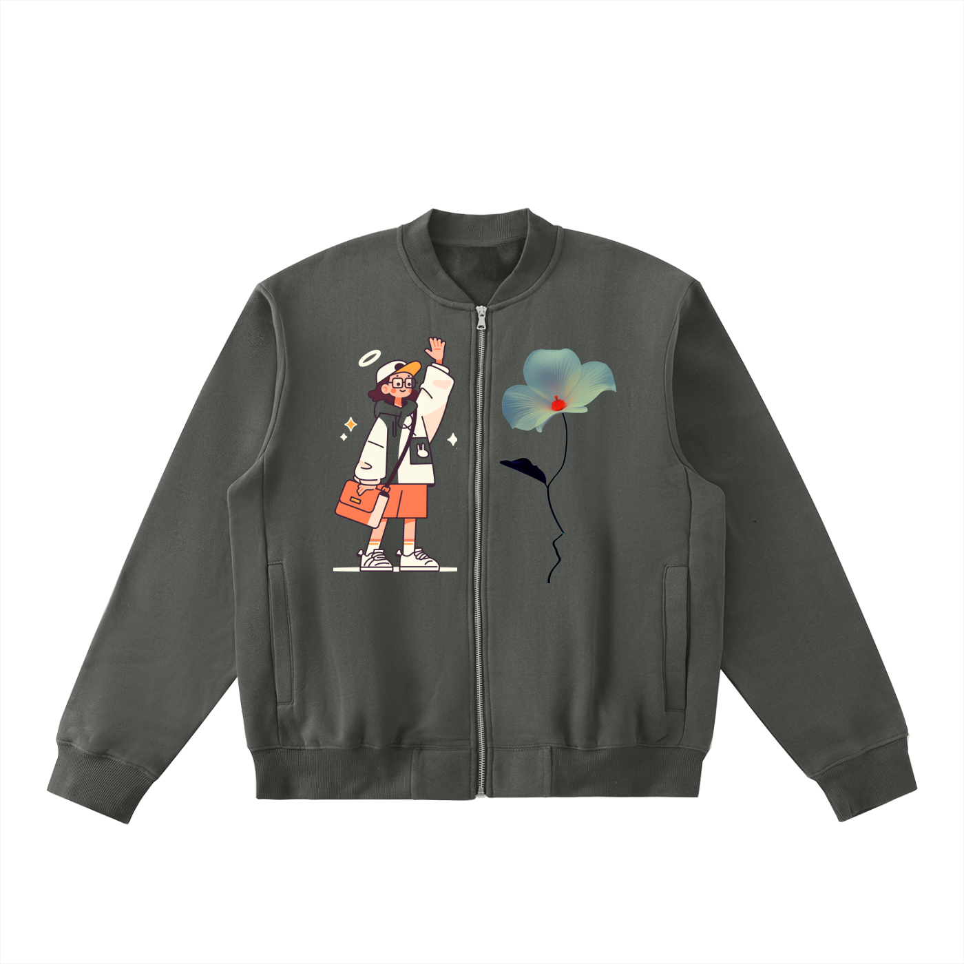 Essential Zip-Up Fleeced Varsity Jacket